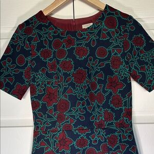 J .Crew Red Floral Short Sleeve Sheath Pencil Knee Length Dress, XS